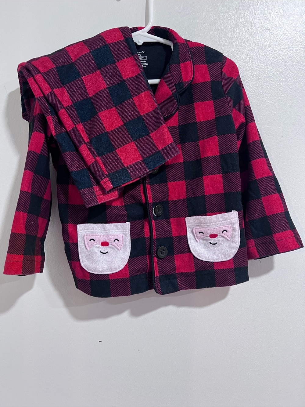 Carter's Toddler 3T Red & Black Buffalo Check Plaid Santa Pocket Pajama Set GUC
